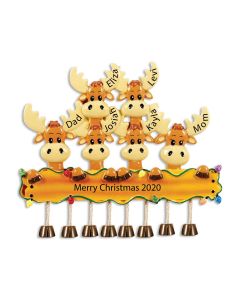 Personalized Moose Family of 6 Christmas Tree Ornament 