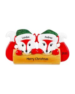Personalized Red Fox Family of 2 Christmas Tree Ornament