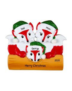 Personalized Red Fox Family of 3 Christmas Ornament 