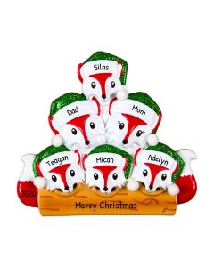 Personalized Red Fox Family of 6 Christmas Ornament 