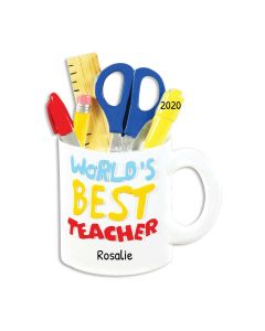 Personalized World's Best Teacher Mug Ornament 