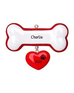 Personalized Dog Bone with Heart Ornament 