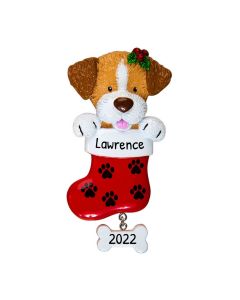 Personalized Dog in Stocking Christmas Tree Ornament