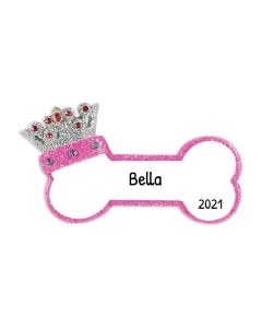 Personalized Pink Dog Bone with Crown Ornament