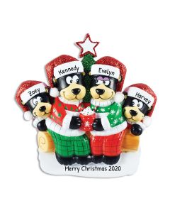 Personalized Black Bear with Hot Chocolate Family of 4 Christmas Tree Ornament 