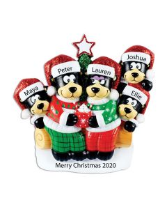 Personalized Black Bear with Hot Chocolate Family of 5 Christmas Tree Ornament 
