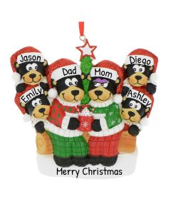 Personalized Black Bear with Hot Chocolate Family of 6 Christmas Tree Ornament