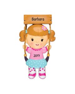 Personalized Kid on Swing Christmas Tree Ornament Female 