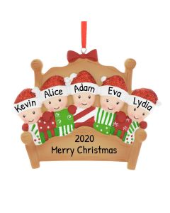 Personalized Bed Family of 5 Christmas Tree Ornament