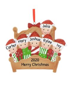 Personalized Bed Family of 6 Christmas Tree Ornament 