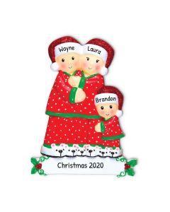 Personalized Pajama Family of 3 Christmas Tree Ornament 