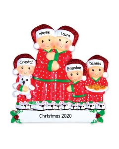 Personalized Pajama Family of 5 Christmas Tree Ornament 