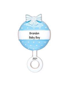 Personalized Lt Baby Rattle Christmas Tree Ornament Blue 