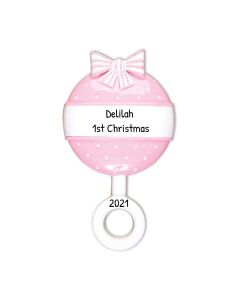 Personalized Lt Baby Rattle Christmas Tree Ornament Pink 