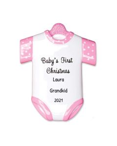 Personalized Baby's First Christmas New Kid Onesie Tree Ornament Pink