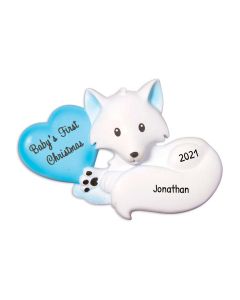 Personalized Baby's First Christmas Fox Tree Ornament Blue