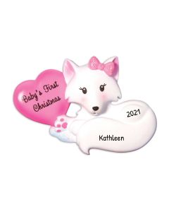 Personalized Baby's First Christmas Fox Tree Ornament Pink 