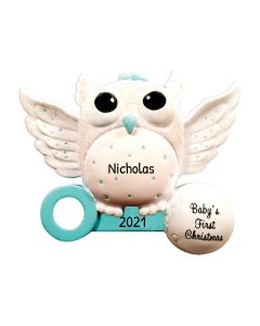 Personalized Baby's First Christmas Owl Tree Ornament Blue 