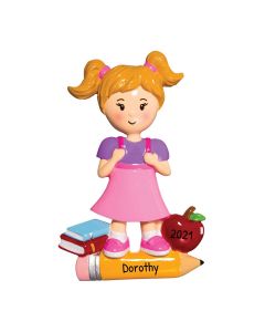 Personalized First Day of School Christmas Tree Ornament Female 
