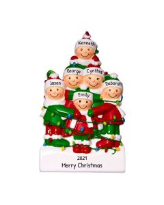 Personalized Tangled in Lights Family of 6 Christmas Tree Ornament 