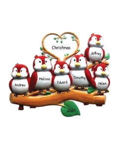 Personalized Birds on Branch Family of 6 Christmas Tree Ornament 