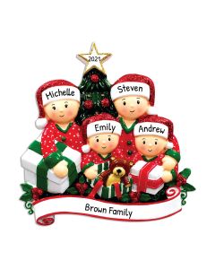 Personalized Opening Present Family of 4 Christmas Tree Ornament
