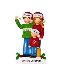 Personalized Selfie Family of 3 Christmas Ornament 