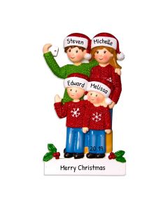Personalized Selfie Family of 4 Christmas Ornament 