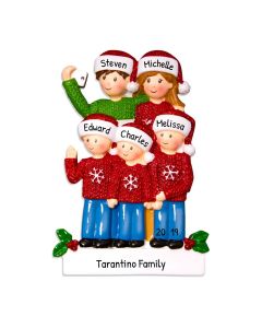 Personalized Selfie Family of 5 Christmas Tree Ornament 