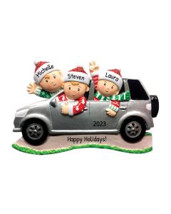 Personalized SUV Family of 3 Christmas Tree Ornament