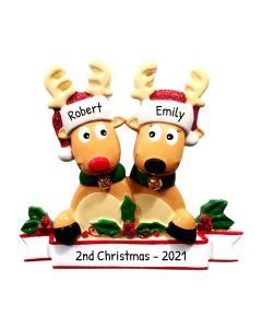 Personalized Reindeer Family of 2 Christmas Ornament 