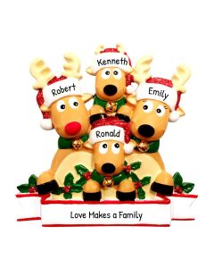 Personalized Reindeer Family of Four Christmas Ornament 