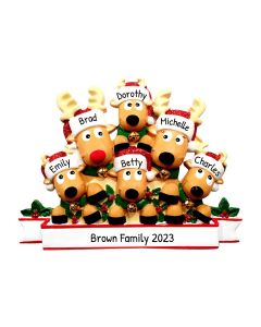Personalized Reindeer Family of 6 Christmas Tree Ornament