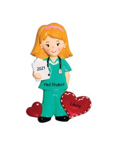 Personalized Medical in Scrubs Christmas Tree Ornament Female 