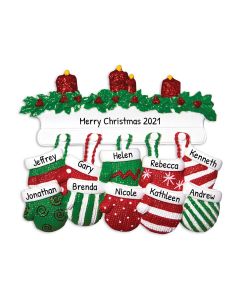 Personalized Mitten Family of 10 Christmas Tree Ornament