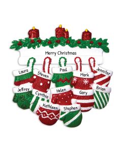 Personalized Mitten Family of 12 Christmas Tree Ornament 