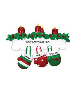 Personalized Mitten Family of 3 Christmas Tree Ornament 
