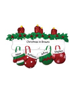 Personalized Mitten Family of 4 Christmas Tree Ornament 