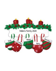 Personalized Mitten Family of 5 Christmas Tree Ornament 