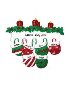 Personalized Mitten Family of 6 Christmas Tree Ornament