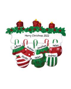 Personalized Mitten Family of 7 Christmas Tree Ornament 