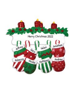 Personalized Mitten Family of 8 Christmas Tree Ornament 