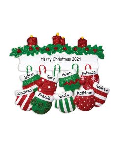 Personalized Mitten Family of 9 Christmas Tree Ornament
