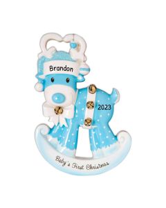 Personalized Baby's First Christmas Reindeer Tree Ornament Blue 