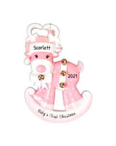 Personalized Baby's First Christmas Reindeer Tree Ornament Pink 