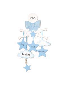 Personalized Baby's First Christmas Mobile Tree Ornament Blue 