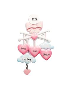 Personalized Baby's First Christmas Mobile Tree Ornament Pink