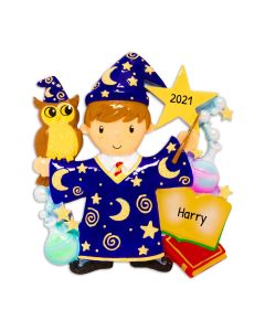 Personalized Wizard Kid Christmas Tree Ornament Male