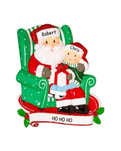 Personalized Child Sitting on Santa Ornament
