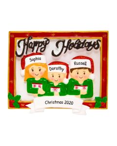 Personalized Christmas Card Family of 3 Tree Ornament 